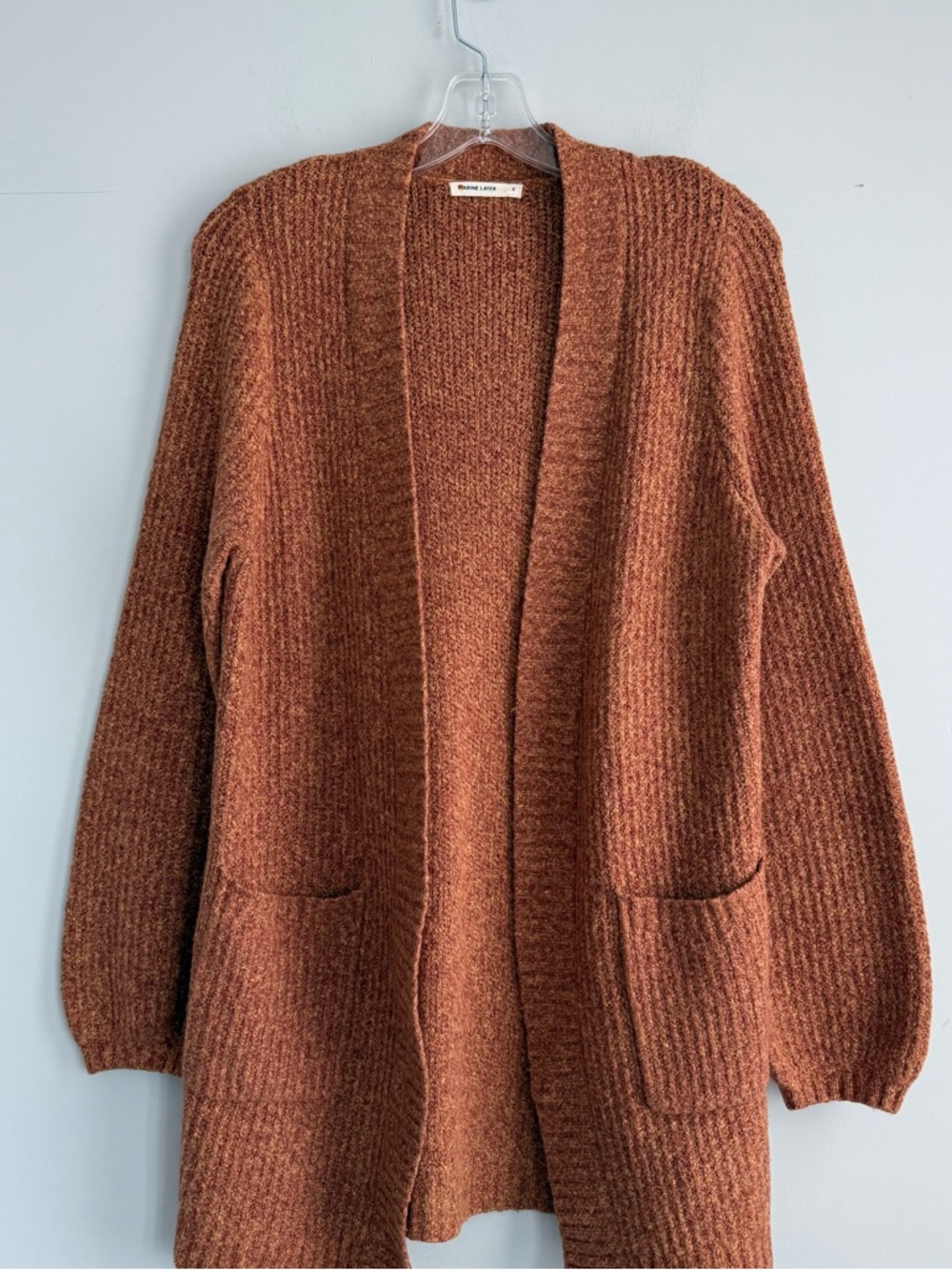 Marine Layer Ontario Cardigan Rust Orange S Cozy Open Front Cotton Blend Sweater - Picture 9 of 15